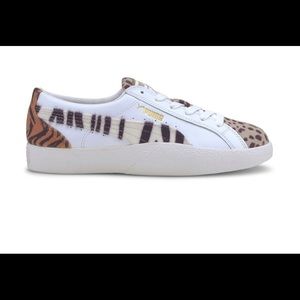 Puma Women's White and Brown Animal Print Sneakers